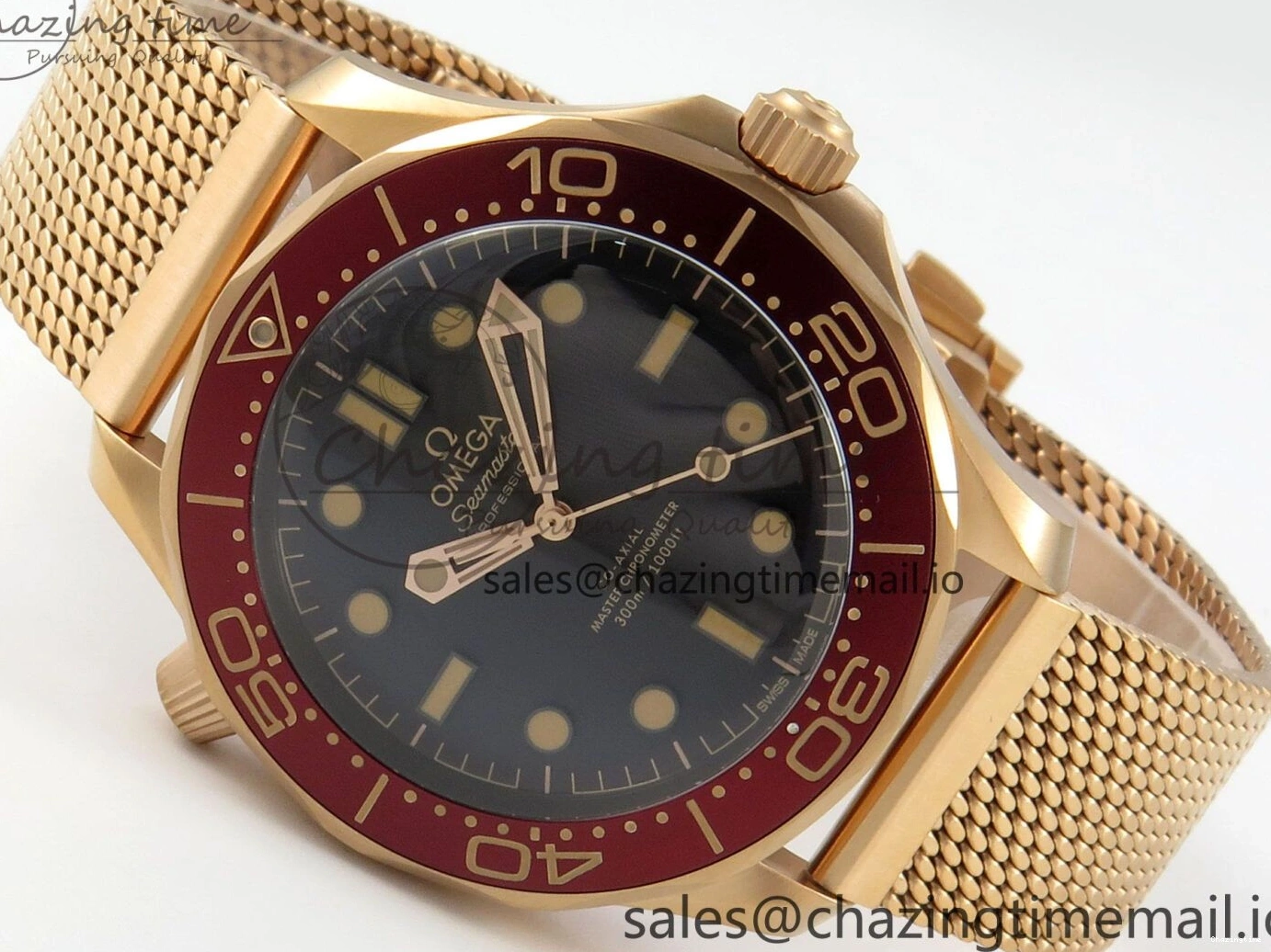 0226 Stylish Seamaster 300M Diver Rose Gold VSF 1:1 Best Edition Black Dial on Mesh Bracelet A 7662